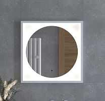 Зеркало DEFESTO ECLIPSE DF 2226R в багетной раме с LED-подсветкой 60x60 см., ИК - выключатель белая рама, 4500 K