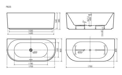 Пристеннаяя ванна Sancos Vivia FB25, 170x80 фото 8